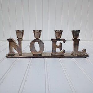 GODINGER Christmas Candle Holder NOEL Holiday Candelabra Silverplated Vintage